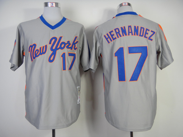 Men New York Mets #17 Hernandez Grey Throwback MLB Jerseys->->MLB Jersey